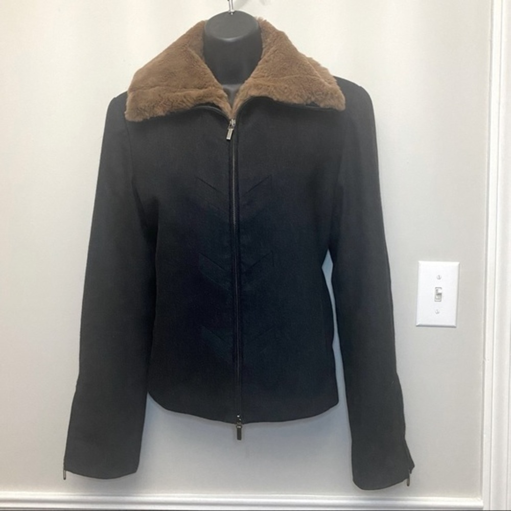 Armani Collezioni Luxury Wool Coat with Removable Fur Lining